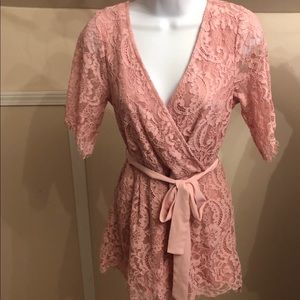 Dusty Pink Francesca’s Lace Deep V Romper